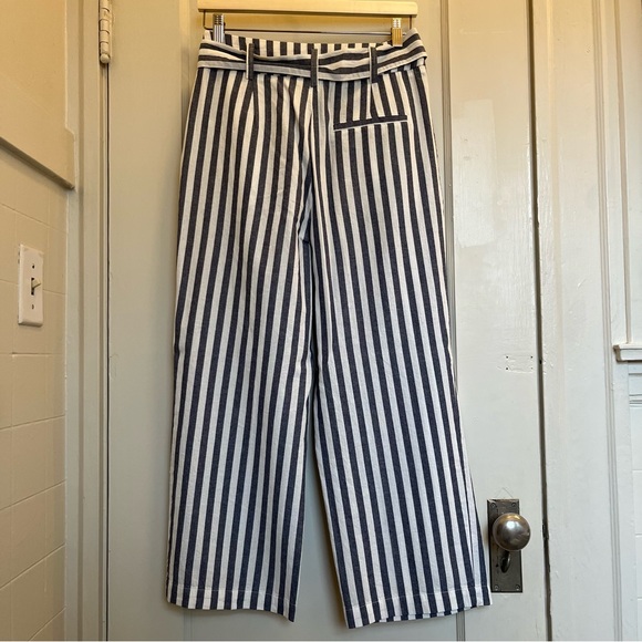 Zara Wide Leg High Waist Tie Lightweight Pants size Small, Blue & White Stripes - Picture 5 of 15